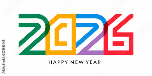 Foto Colorful typographic illustration of the year 2026 with celebratory text