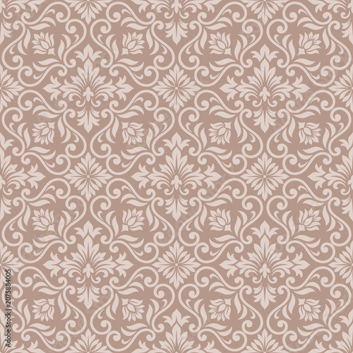 Obraz na plátně Elegant taupe damask pattern seamless wallpaper design featuring premium taupe damask pattern floral vector motifs for sophisticated taupe damask pattern textile backgrounds