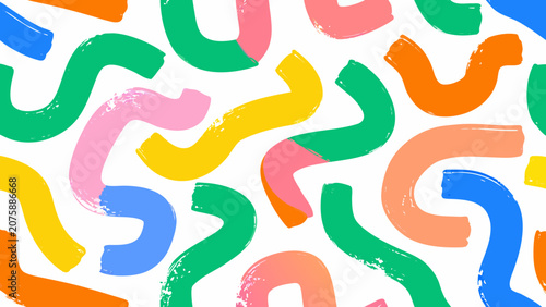 Foto Colorful curved lines pattern hand painted abstract design on white background