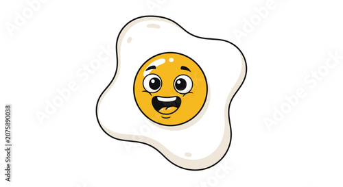 Cute Cartoon Fried Egg Character with Happy Face