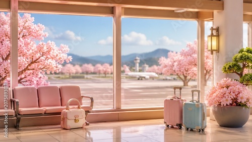 Kawaii Kyoto Airport Window With Sakura Garden View