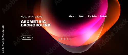 Abstract design features vibrant fluid shapes over dark background. Website h...