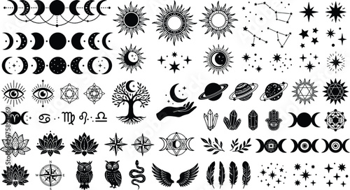 Cuadro en lienzo Mystical Celestial and Esoteric Symbol Vector Set