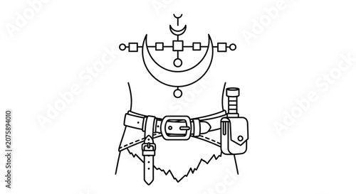 Fantasy Warrior Belt with Pouch and Dagger, Mystical Moon Symbol Necklace