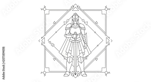 Fantasy Knight Warrior Line Art Emblem