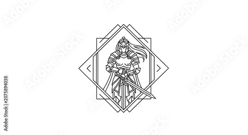 Fantasy Warrior Woman Line Art Emblem