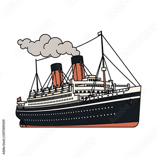 Cartoon ship with clouds and anchor illustration.