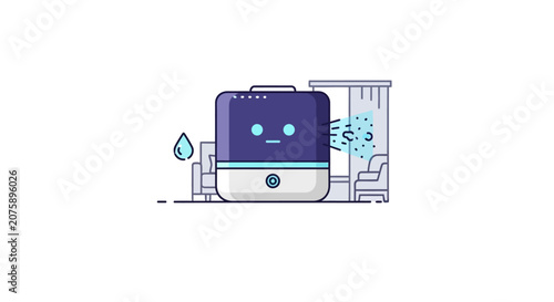 A cartoon robot with a water droplet.