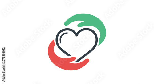 Logo with heart and hands symbol.