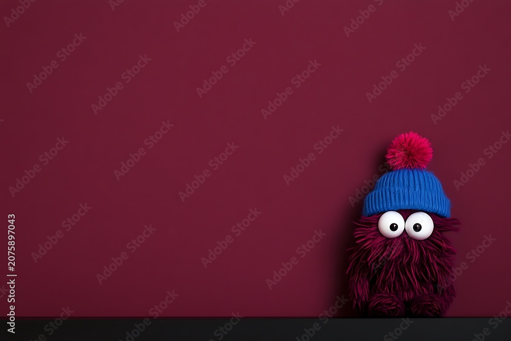 Fototapeta premium Whimsical toy monster peeking over edge