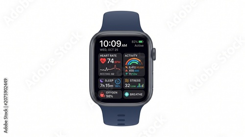 A smartwatch displays various data on its screen outdoors.