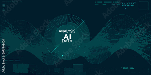 Tableau sur toile Abstract wave pattern with circular elements teal and dark blue color scheme
