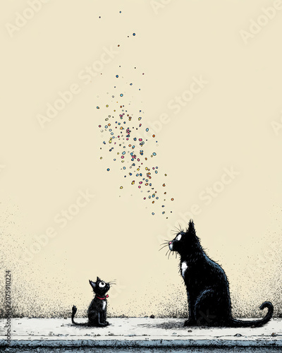 Cute Hand Drawn Kitten Illustration with Minimal Background: AI generative.