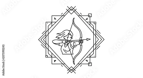 Archer Woman Zodiac Sign Sagittarius Line Art Emblem