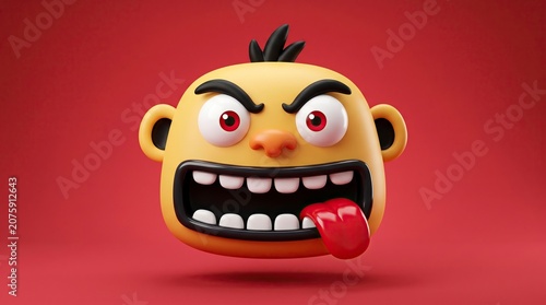 Angry Cartoon Face with Tongue Out, Aggressive Expression