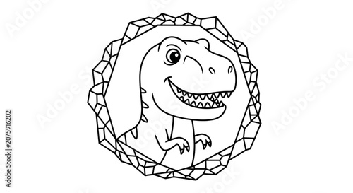 Cartoon Dinosaur Head Outline in Geometric Frame