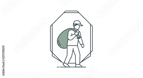Burglar with sack walking through security gate, crime and theft concept