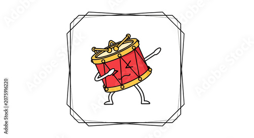 Cartoon Drum Character Dancing and Dabbing with Drumsticks