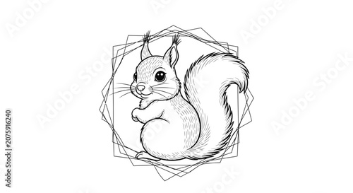 Charming Squirrel Sketch with Geometric Frame - Hand-Drawn Animal Art