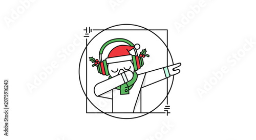 Christmas Character Dabbing with Headphones and Scarf