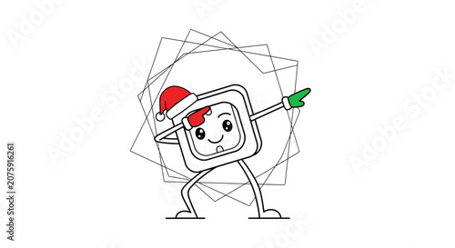 Christmas Character Dabbing with Santa Hat and Green Mitten, Festive Fun