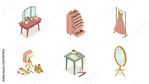 Flat design icons set of furniture and household items Vector