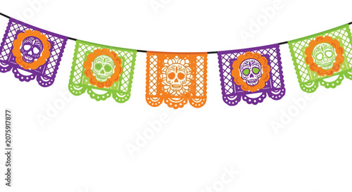 Tableau sur toile Dia de los Muertos Papel Picado Garland