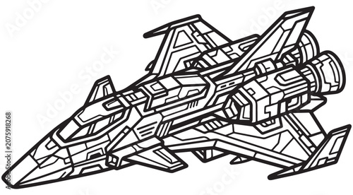 Schilderij op canvas Futuristic spaceship line art vector with detailed mechanical parts and engines