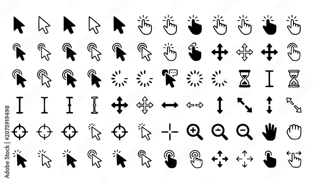 Fototapeta premium Mouse Cursor and Hand Click Vector Icon Set EPS10