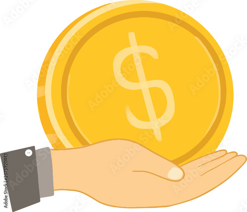 Canvastavla Hand Holding Golden Dollar Coin Giving and Receiving Money Finance Concept Illus