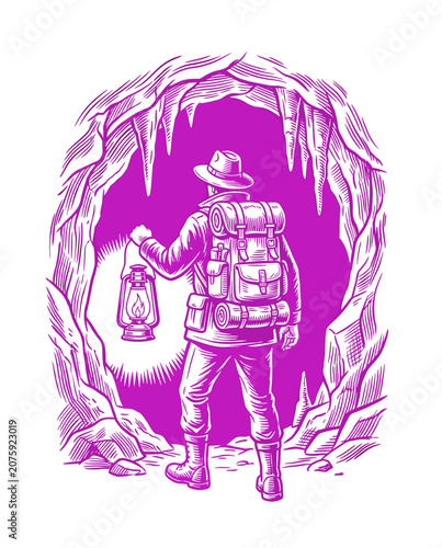 Fotografia Hiker exploring cave