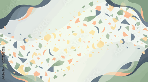 Vibrant Abstract Geometric Pattern with Flowing Shapes on Pale Background.