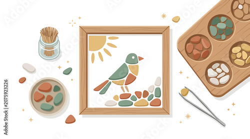 Watercolor painting of a colorful bird in a wooden frame.