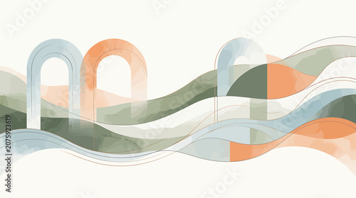 Abstract Graphic Design with Flowing Shapes and Muted Colors.