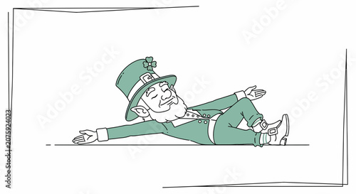 Leprechaun Relaxing Lying Down, St. Patrick's Day Character, Irish Folklore