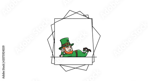 Leprechaun Relaxing in Geometric Frame, St. Patrick's Day Celebration