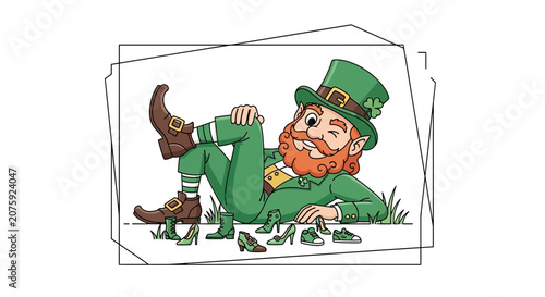 Leprechaun Relaxing with Many Shoes, St. Patrick's Day Theme