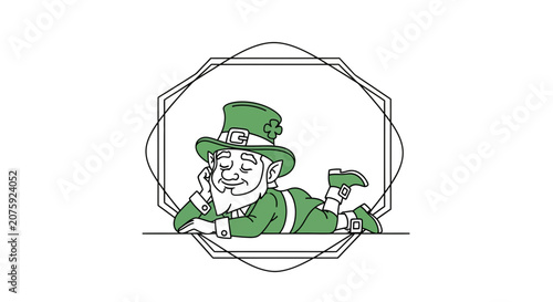 Leprechaun Resting in Decorative Frame, St. Patrick's Day Celebration
