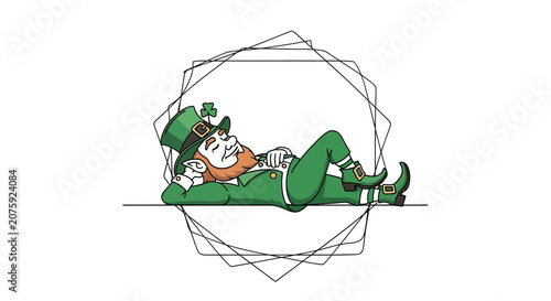 Leprechaun Resting Peacefully Inside Geometric Frame, St. Patrick's Day Concept