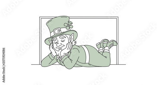 Leprechaun Resting with Closed Eyes, Wearing Green Hat and Suit, St. Patrick's Day Concept
