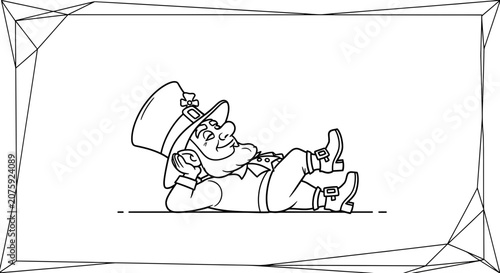 Leprechaun Resting Relaxed Lying Down Coloring Page Outline