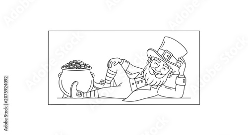 Leprechaun Resting with Pot of Gold, St. Patrick's Day Coloring Page