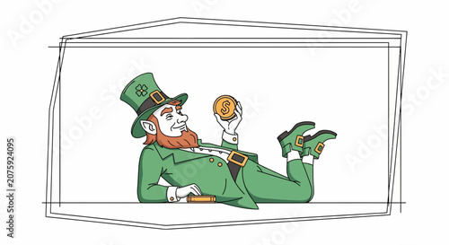 Leprechaun Resting with Gold Coin, St. Patrick's Day Celebration