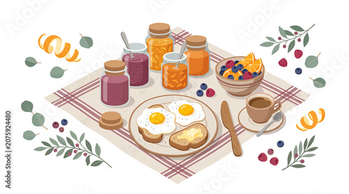 Quadro em tela A Hearty Breakfast Spread with Eggs Coffee and Cereal.