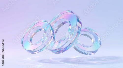 Set of graphic icons featuring isolated iridescent glass ring objects.