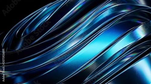 Abstract Swirling Blue Fabric Waves in Dramatic Low Light Close Up