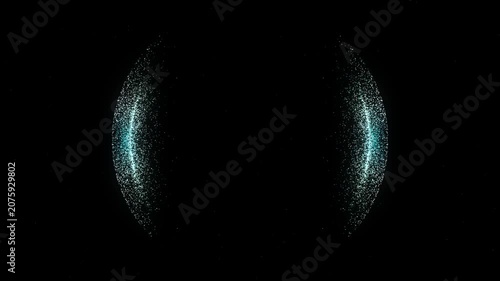 Abstract glowing particle sphere with white and teal dots on a dark space background, featuring smooth digital motion and futuristic technology visualization for modern sci-fi visuals