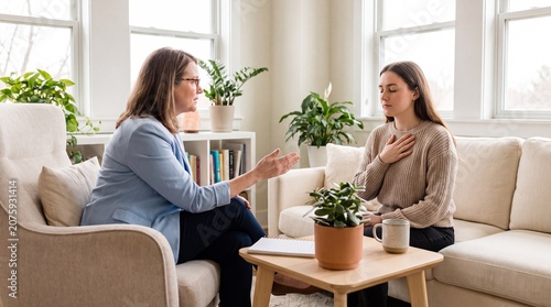 Therapist Guiding Young Woman Through Mindfulness Session