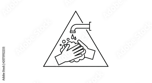 Washing Hands Icon: Hygiene, Cleanliness, and Health Symbol in Triangle