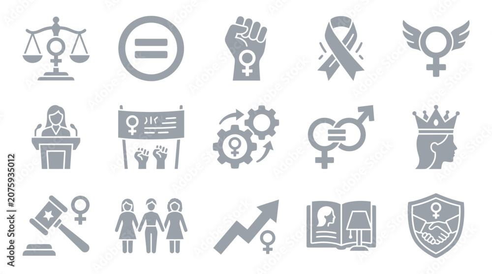 Fototapeta premium Collection of feminist icons representing equality, justice, and women's rights in society.